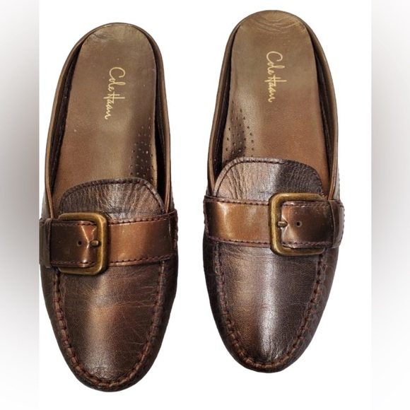 Cole Haan Bronze Metallic Leather Buckle Slip On Shoes Sz 7 - Picture 1 of 11